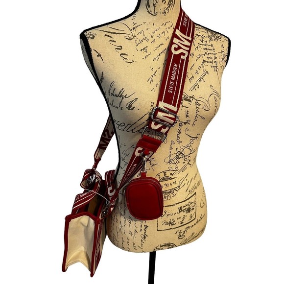 Steve Madden Tiktok Satchel Bwebber Creme Red Canvas Bag Tiktok Viral Purse NWT - Picture 4 of 16